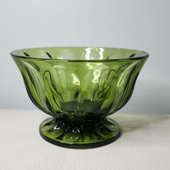 Other - Vintage Anchor Hocking Emerald Green Glass Thumbprint Pedestal Candy Dish Bowl
